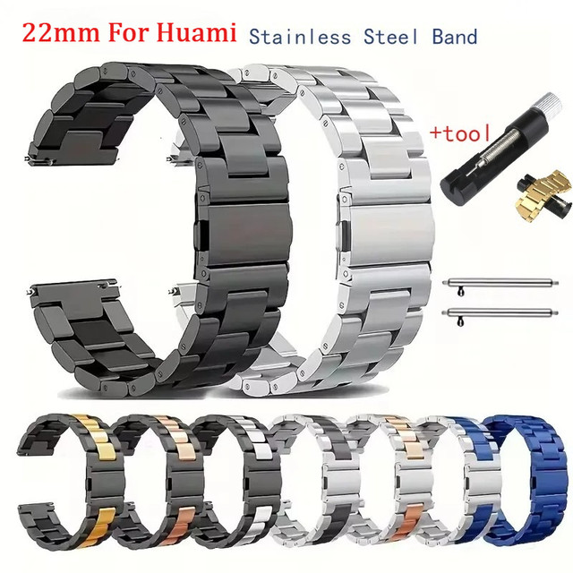 22mm Steel Watch Strap For Huami amazfit BIP 6 5 GTR 4 3 GTR 47mm Stainless Band