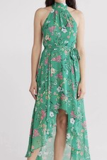 Eliza J Women's Sleeveless Floral High-Low Maxi Dress Size 4 NWT Green Multi