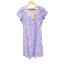 La Cera Women's Lilac Floral Print V-Neck 100 Cotton Midi Length Nightgown SZ M