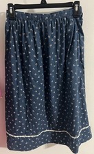 VTG Lanz Originals Prairie Midi Skirt Blue Ditsy Cotton Pockets Button/Zipper