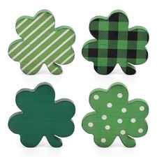 St. Patrick's Day Shamrock Decorations 4 Pcs Lucky Shamrock Wooden Signs Irish W