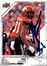 Tre Roberson Signed 2019 Upper Deck CFL Football card Calgary Stampeders