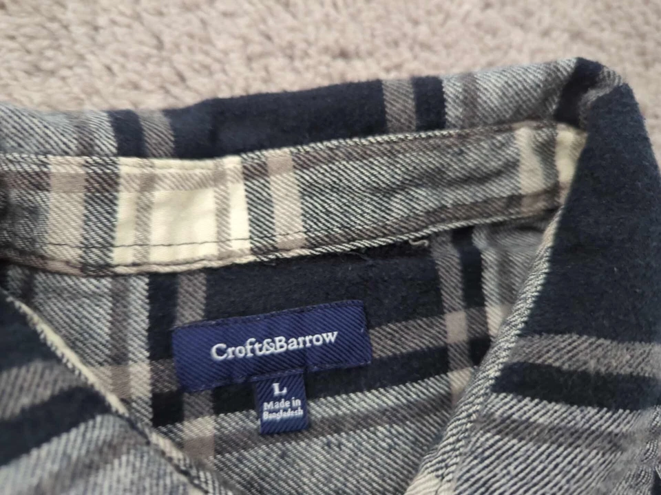 Croft & Barrow Button Up Shirt Mens Large Black Plaid Flannel Long Sleeve Casual - Image 2 of 4