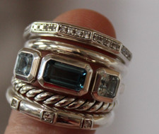 DAVID YURMAN Stax 5 Row Ring 925 Silver Hampton Blue Topaz Diamonds sz 4.5 to 5