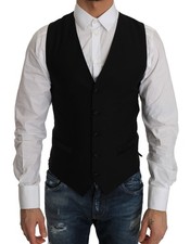 Dolce & Gabbana Black Wool Dress Men's Waistcoat Authentic