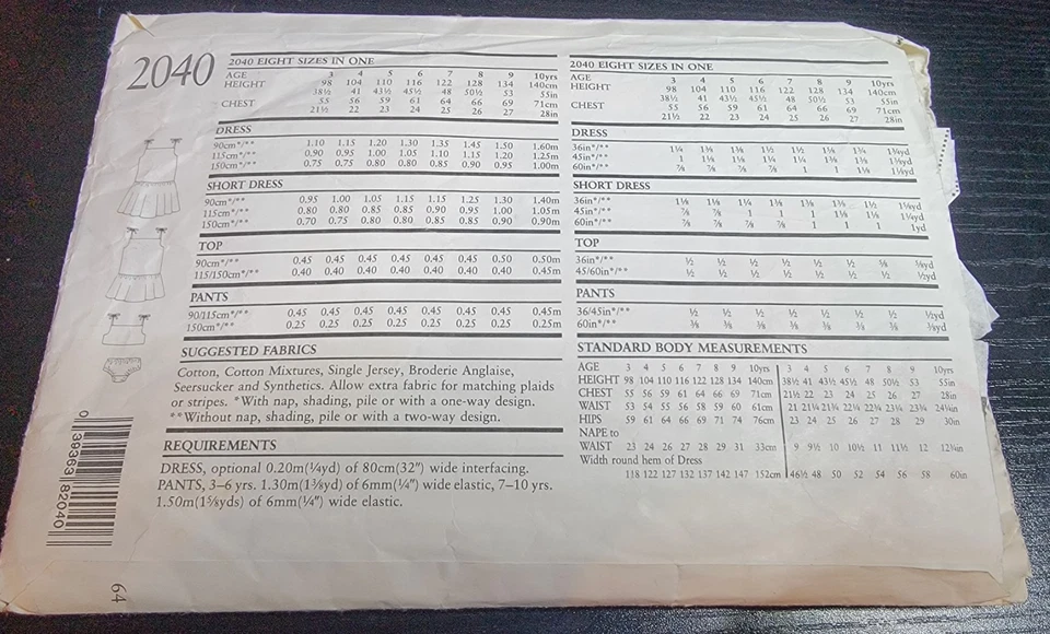 Vintage New Look Patterns 2040 Girl's Dress/Bikini Partially Cut Sizes 3-10 - Image 2 of 4