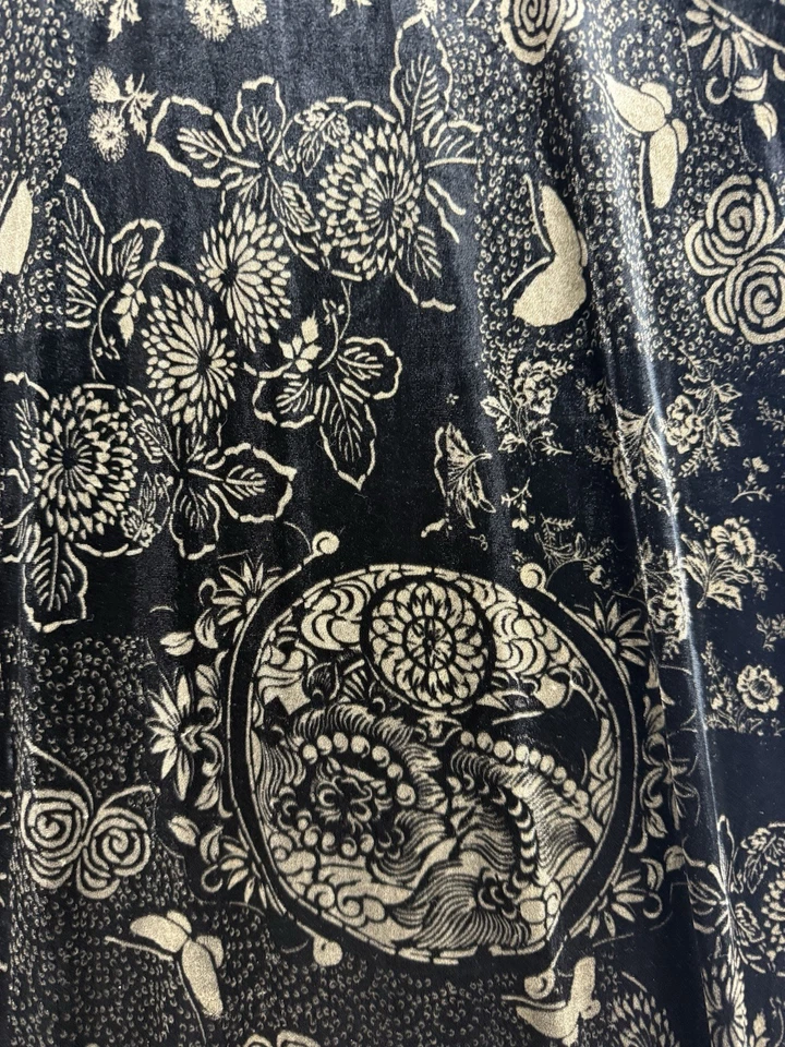 Maxi Vestido Vintage Teddi Noche Asiático Cheongsam Qipao Terciopelo 16 Negro Dorado Foto 2 de 4