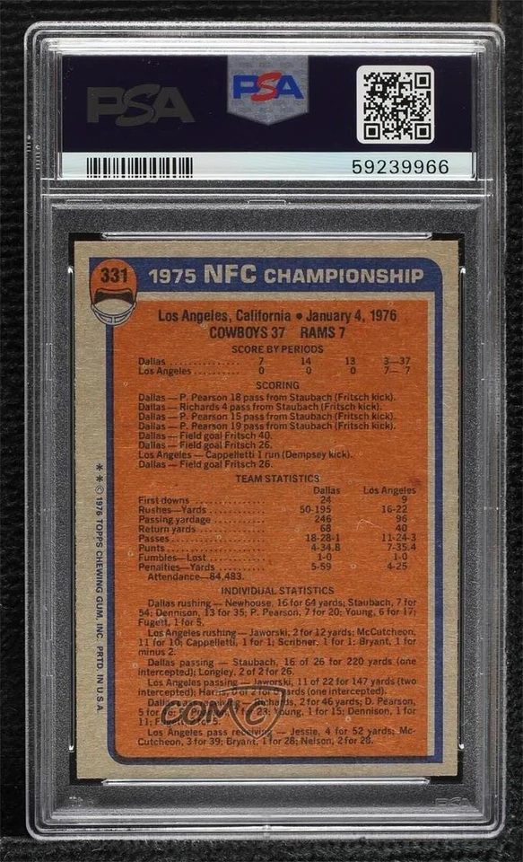 1976 Topps NFC Championship 1975 Roger Staubach #331 PSA 8 HOF - Image 2 of 2