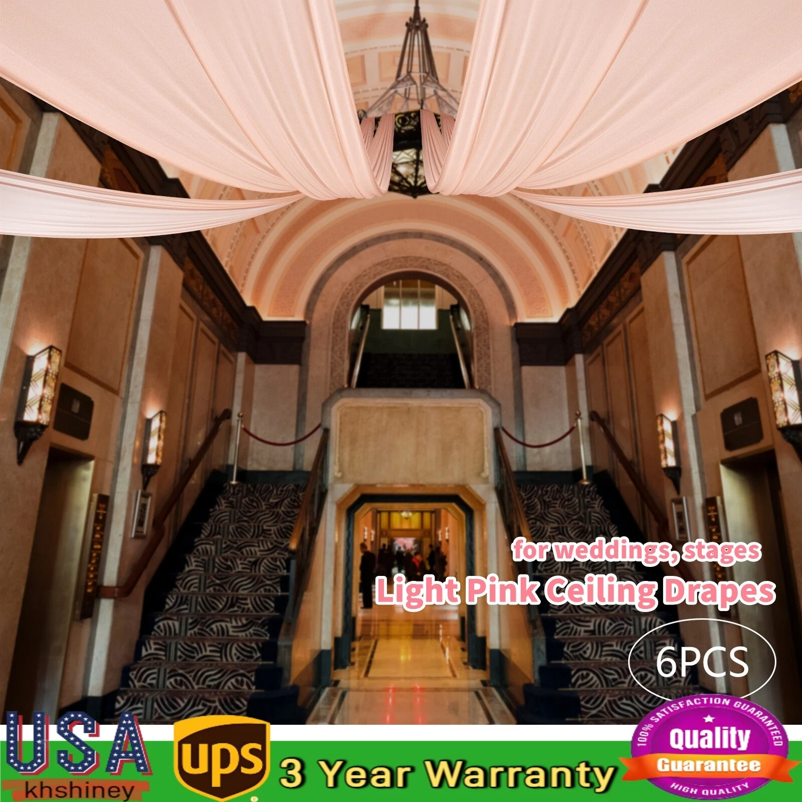 Light Pink 6x 30*5ft Professional Sheer Ceiling Curtain Drapes Party Decorations
