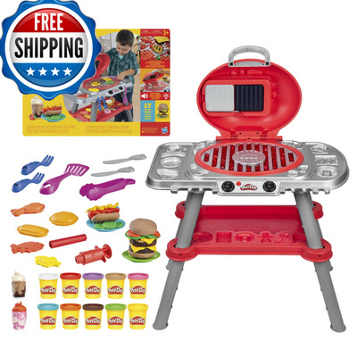 Play-Doh Sizzlin Grill Playset Lights Sounds 17 Accessories Bbq Toys For Boys