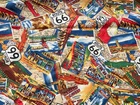 Route 66 Travel Map Destination Postcards Roadtrip Cotton Fabric by Moda 1.5 yds