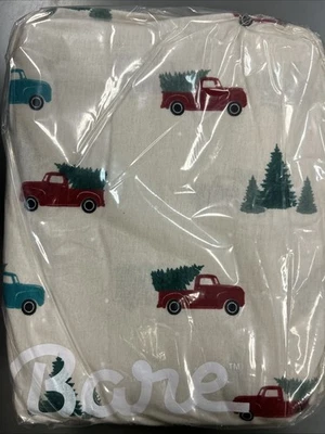 BARE HOME Brand New Bare Flannel Sheets Twin XL Christmas Red And Teal Trucks W/ Tree New