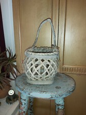 Image of ROUND GREY WICKER LATTICE LANTERN 16cm TALL