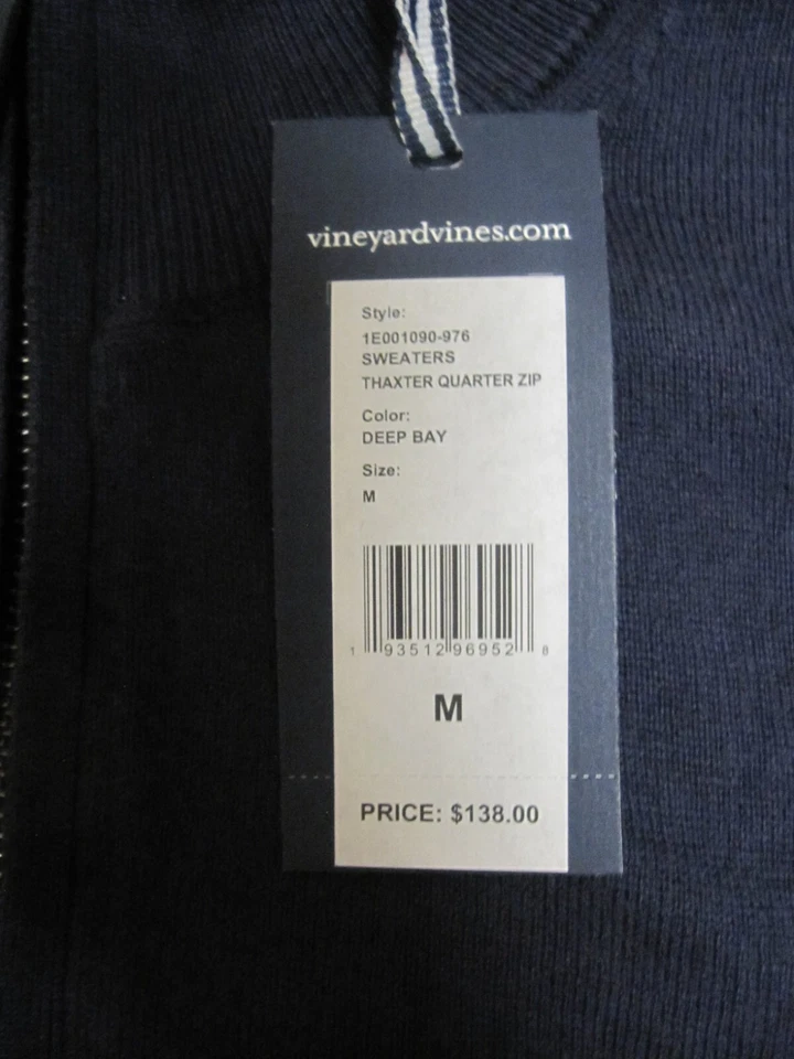 VINEYARD VINES NEW Mens Navy Deep Blue 1/4 Zip Thaxter Sweater NWT Size M Medium - Image 4 of 4