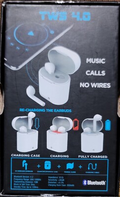 NEW TWS 4.0 TRUE WIERLESS BLUETOOTH WHOTE EARBUDS + CHARGING STORAGE CASE