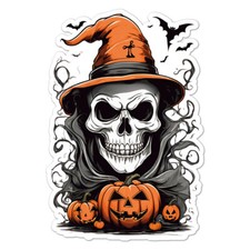 Halloween Pumpkin Skull, Vinyl Decal Sticker, Indoor Outdoor, 3 Sizes, 9977