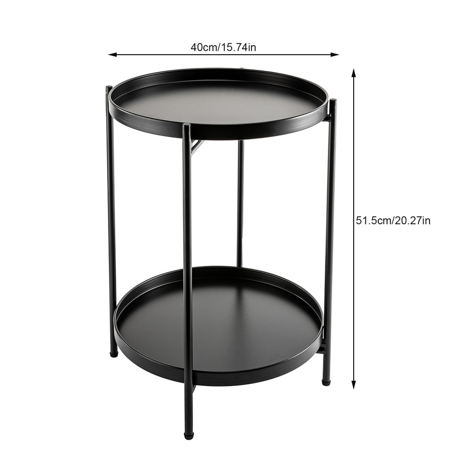 Black Small?Folding?Accent?Table Outdoor Side Table 2Tier Removable