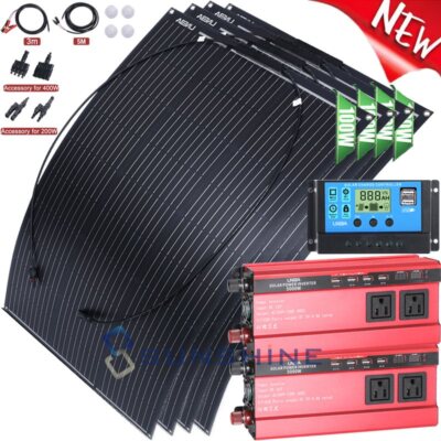 400W 200W Flexible Solar Panel Kit Inverter RV Boat Camper Backup Power Station