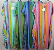 Ladies Lagenlook Italian Quirky Striped Summer 2 Pocket Scoop Neck Long Dress