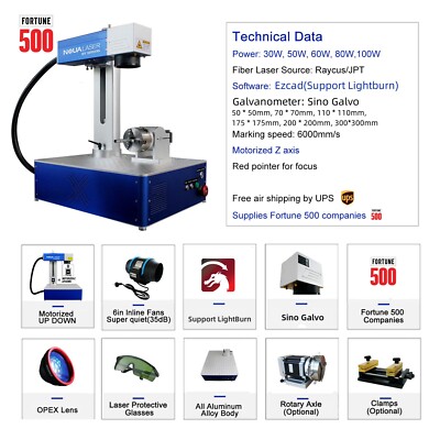 Fiber Laser Marking Machine 50W Laser Engraver 360° for