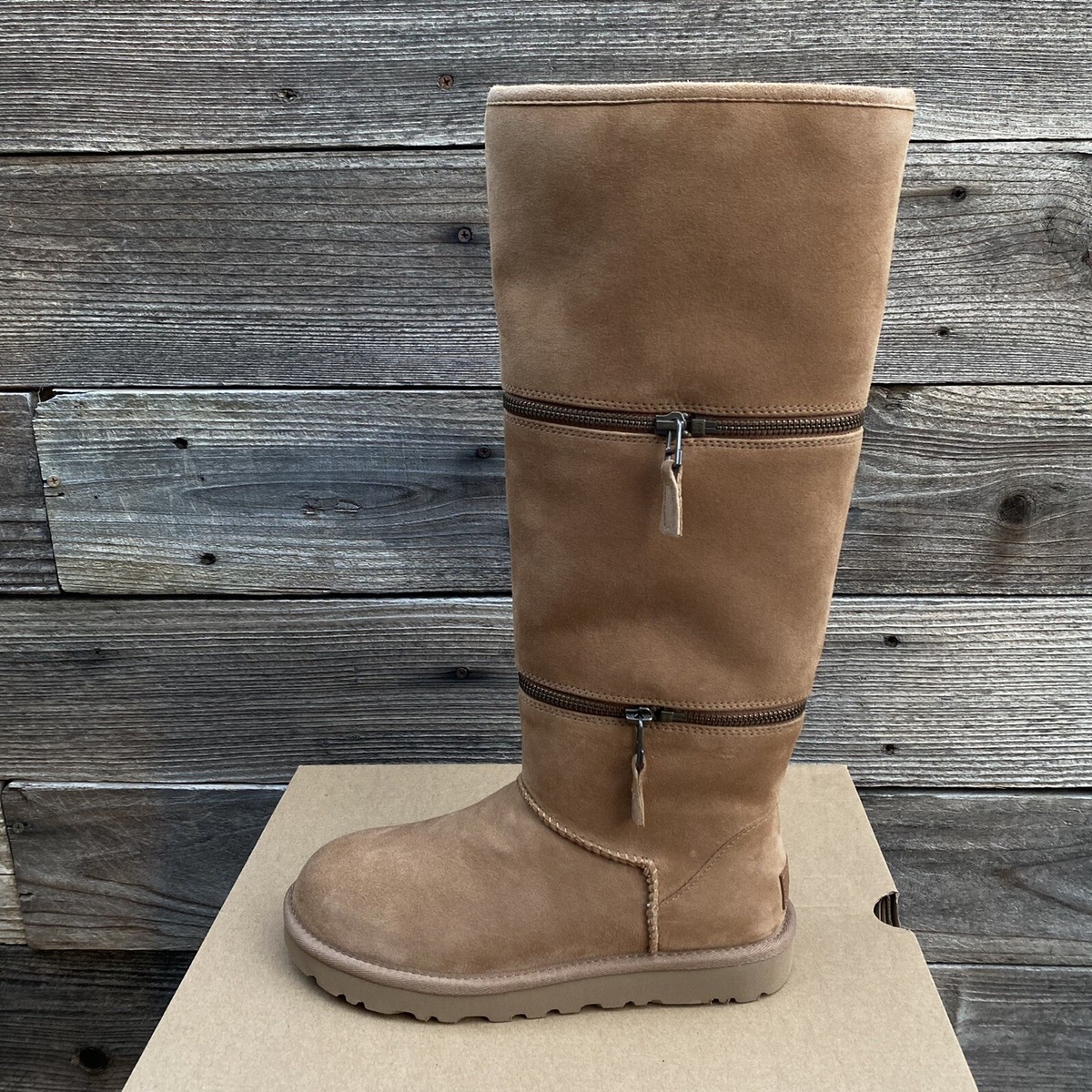 UGG CLASSIC ULTRA TALL SHORT MINI CONVERTIBLE CHESTNUT SUEDE BOOTS