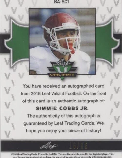 2018 Leaf Valiant Simmie Cobbs Jr. #BA-SC1