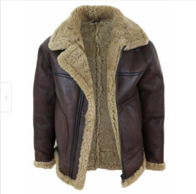 Men's Brown B3 RAF Flight Bomber Aviator Real Sheepskin Shearling Leather Jacket