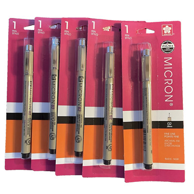 Set of 5 Sakura Pigma Micron Pen 02 .3mm-Black 30281