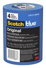 2090-36EVP Painter's Tape, 60 yd L, 1.41 in W, Crepe Paper Backing, Blue - pack