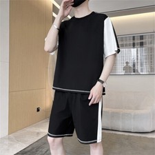Men Summer Outfit 2-Piece Set Short Sleeve Shirt and Shorts Sweatsuit Set
