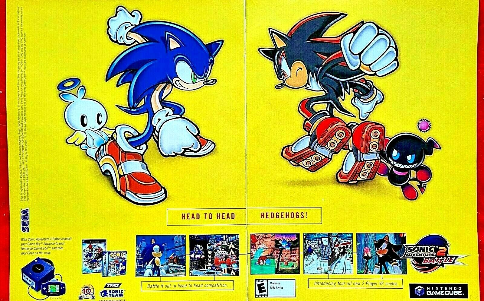 2002 SONIC ADVENTURE 2 BATTLE Nintendo Game Cube = 2pg Promo Print AD 16 x  10.5