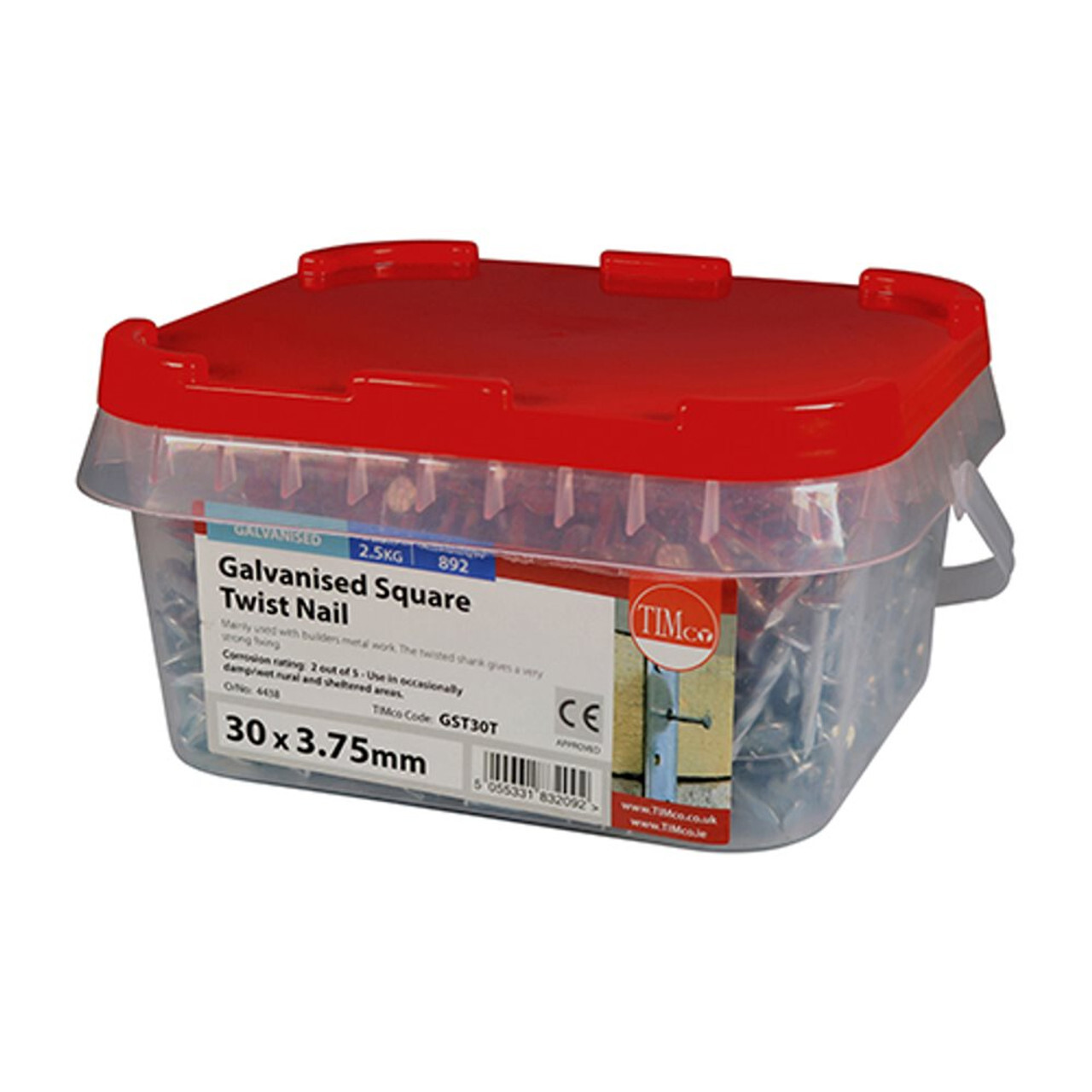 Timco 30 x 3.75mm Square Twist Nail Galvanised - 2.5 KG Tub