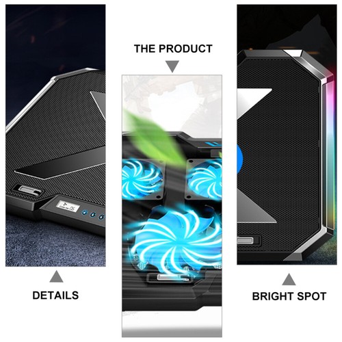 RGB Luminous Kühlbasis Einstellbarer Laptop -Stand Laptop-Kühler Mit LED-Lüfter - Bild 11 von 12