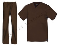 Maevn Unisex Chocolate Scrub Set One Pocket Top Drawstring Pants 2XS to 2XL