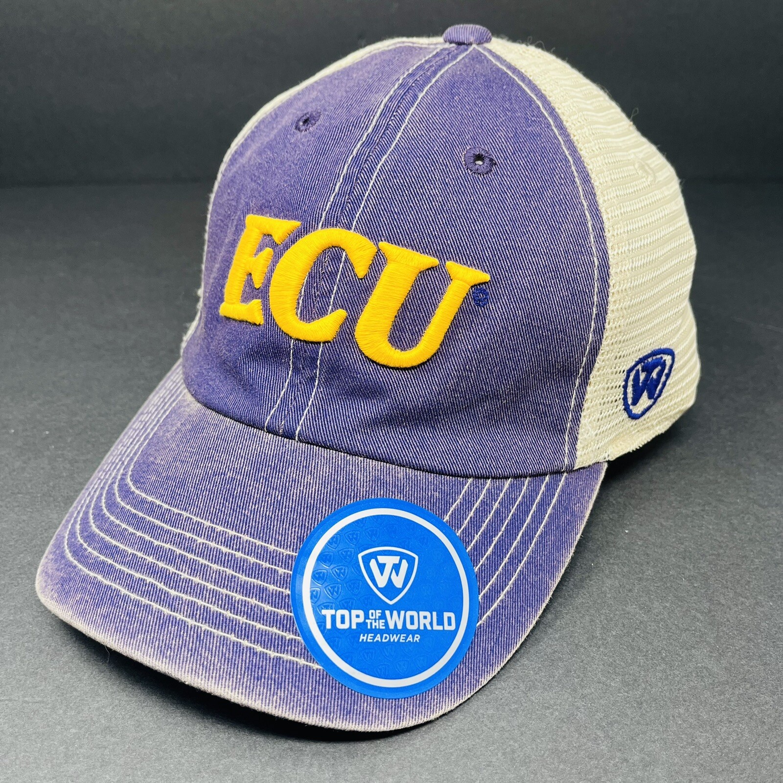 NCAA ECU Pirates Washed Purple Snapback Trucker Hat for Men
