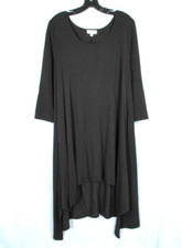 UMGEE Black Soft Knit 3/4 SLEEVE High-Low Hem A-LINE SHIFT T-SHIRT DRESS Sz L