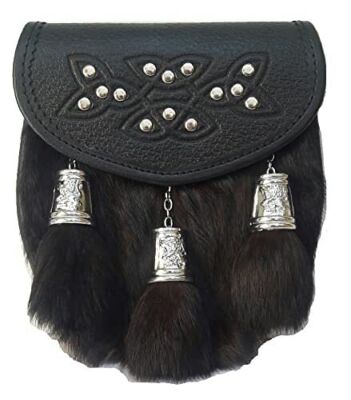 Scottish Kilt Black Rabbit Semi Dress Sporran Big Lion Design Tassels