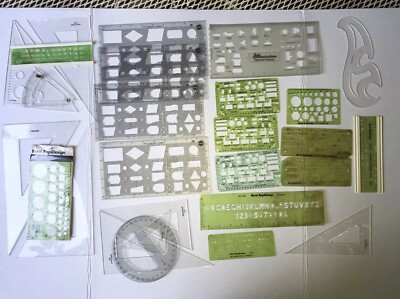 26 Assorted LUTZ & RAPID DESIGNS Engineering Drafting Templates & Triangles 