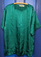 Vintage Victorias Secret Small Satin Solid Emerald Green PJ Shirt Gold Label EUC