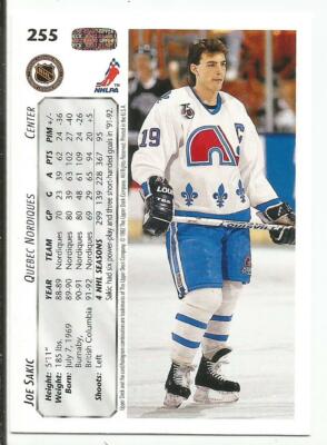 JOE SAKIC 1992-93 UPPER DECK CARD MINT CONDITION QUEBEC NORDIQUES