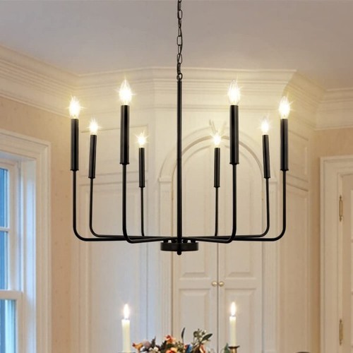 KMaiPem Vintage Kronleuchter Schwarz – 5-armig, Metall, Höhenverstellbar Bis 150 Cm, Für E14 Birnen, Landhaus-Stil