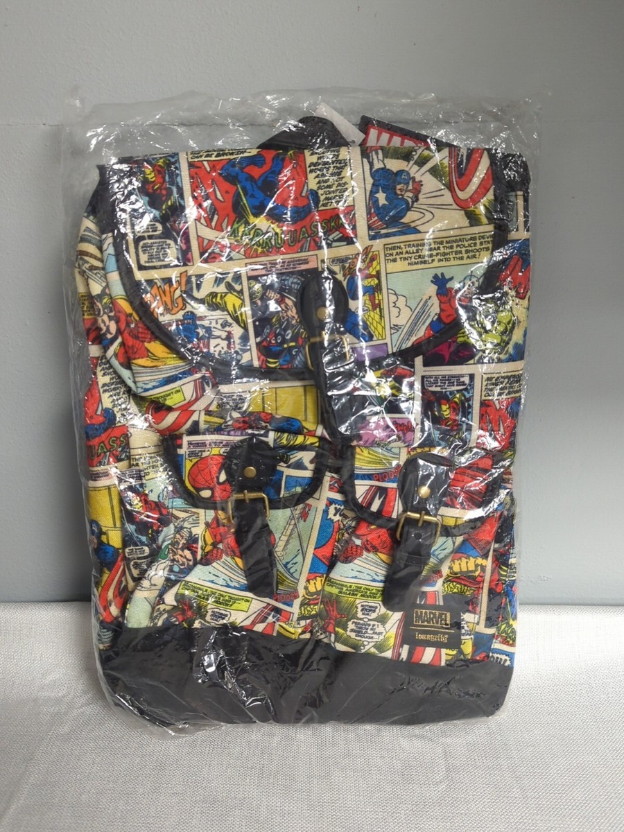 New Loungefly Marvel Comic Strip Slouch Backpack Nylon, With  display picture 3