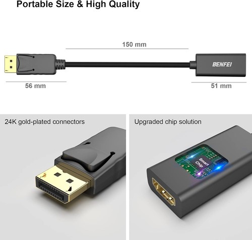 BENFEI DisplayPort to HDMI Male to Female Gold-Plated Cord Adapter - Picture 6 of 8