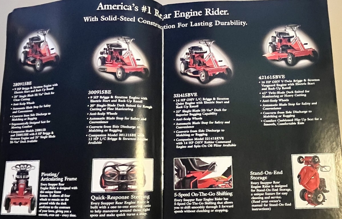 Vintage 1990s SNAPPER MOWER TRACTOR Retail Catalog Color 24 Pages