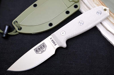 Esee Knives Model 3 - Tan Canvas Micarta Handle / 1095 Steel / Tan Textured Powd