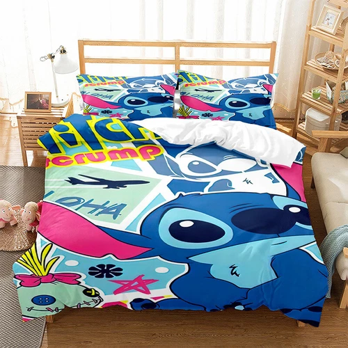 Cute Lilo & Stitch Duvet Cover Pillowcase 3-Piece Bedding Set Stitch Pillow Case - Picture 12 of 26