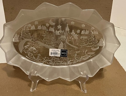 Mikasa Christmas Classics Holiday Frosted Glass Oval Serving Platter 11.75" NOS - Picture 6 of 9