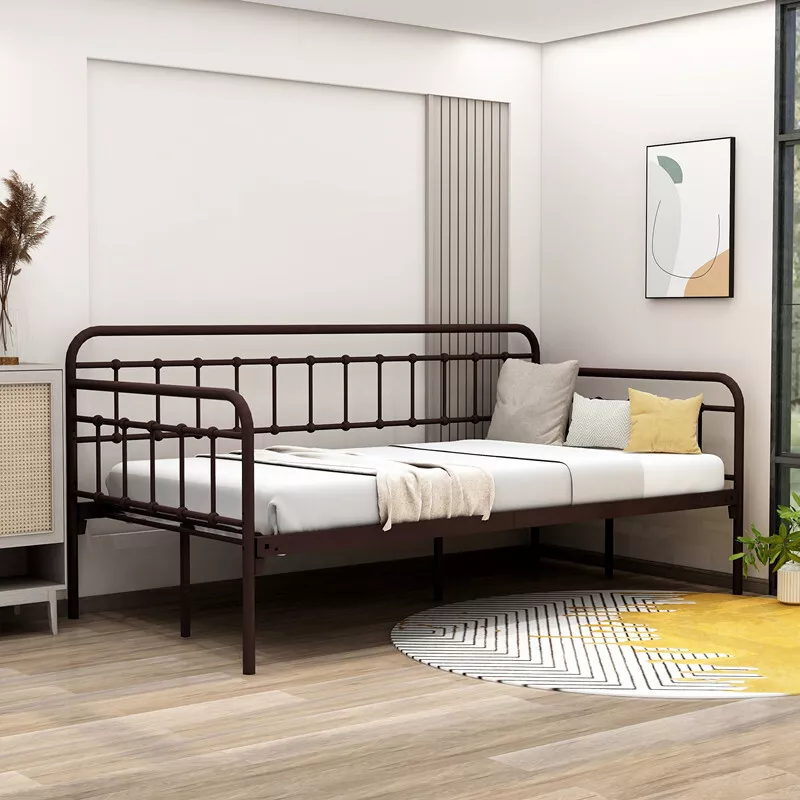 Twin Brown Metal Daybed Frame with Heavy Duty Slats Sofa Bed
