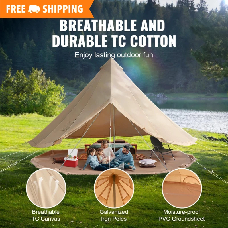 Tienda campana de lona con gato de estufa, 16,4 pies, 8 personas, refugio exterior para 4 estaciones Foto 2 de 4