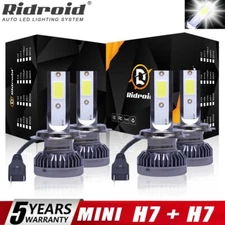 4PCS Mini H7 + H7 Combo LED Headlight Bulbs Kit High Low Beam 120W 26000LM 6000K